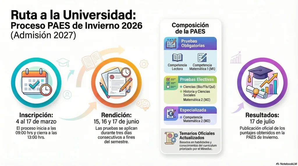 Calendario Oficial Admisión 2027 Chile. Fechas PAES Admisión 2027