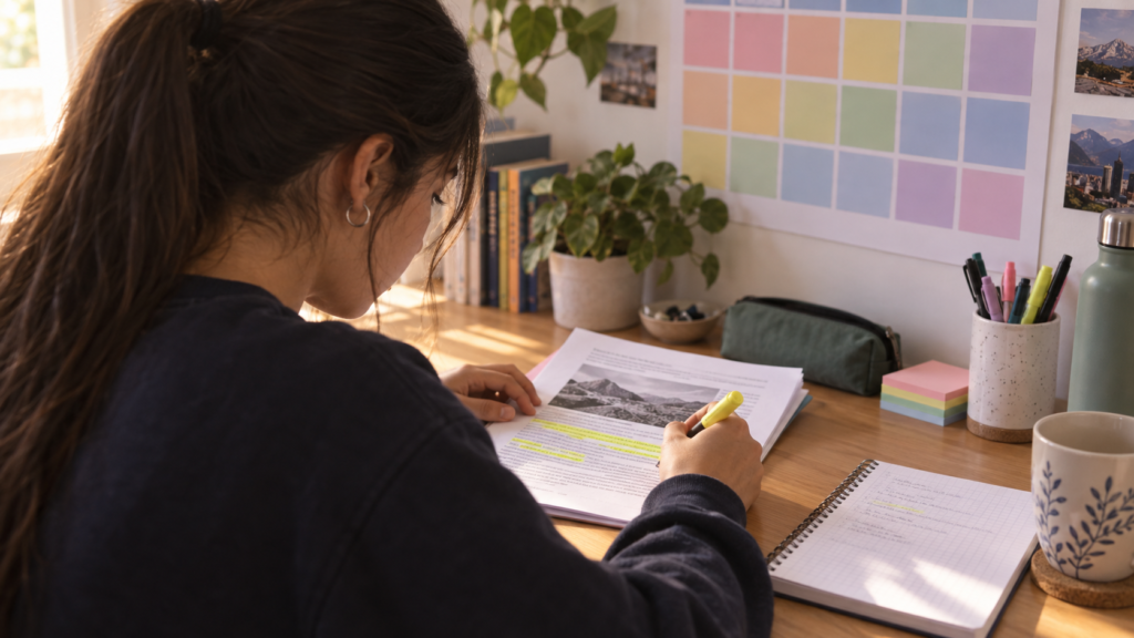 Estudiante leyendo y planificando su preparación para la PAES