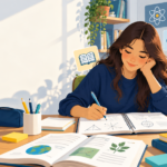 Estudiante preparando el temario PAES 2027 con libros y cuadernos de estudio