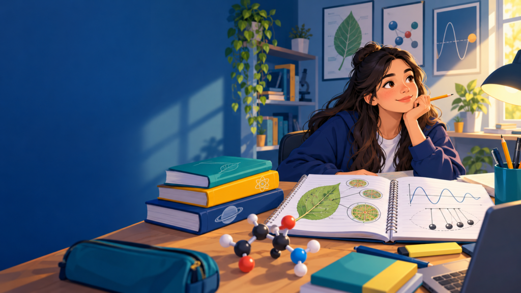 Estudiante repasando Biología, Física y Química para la PAES de Ciencias